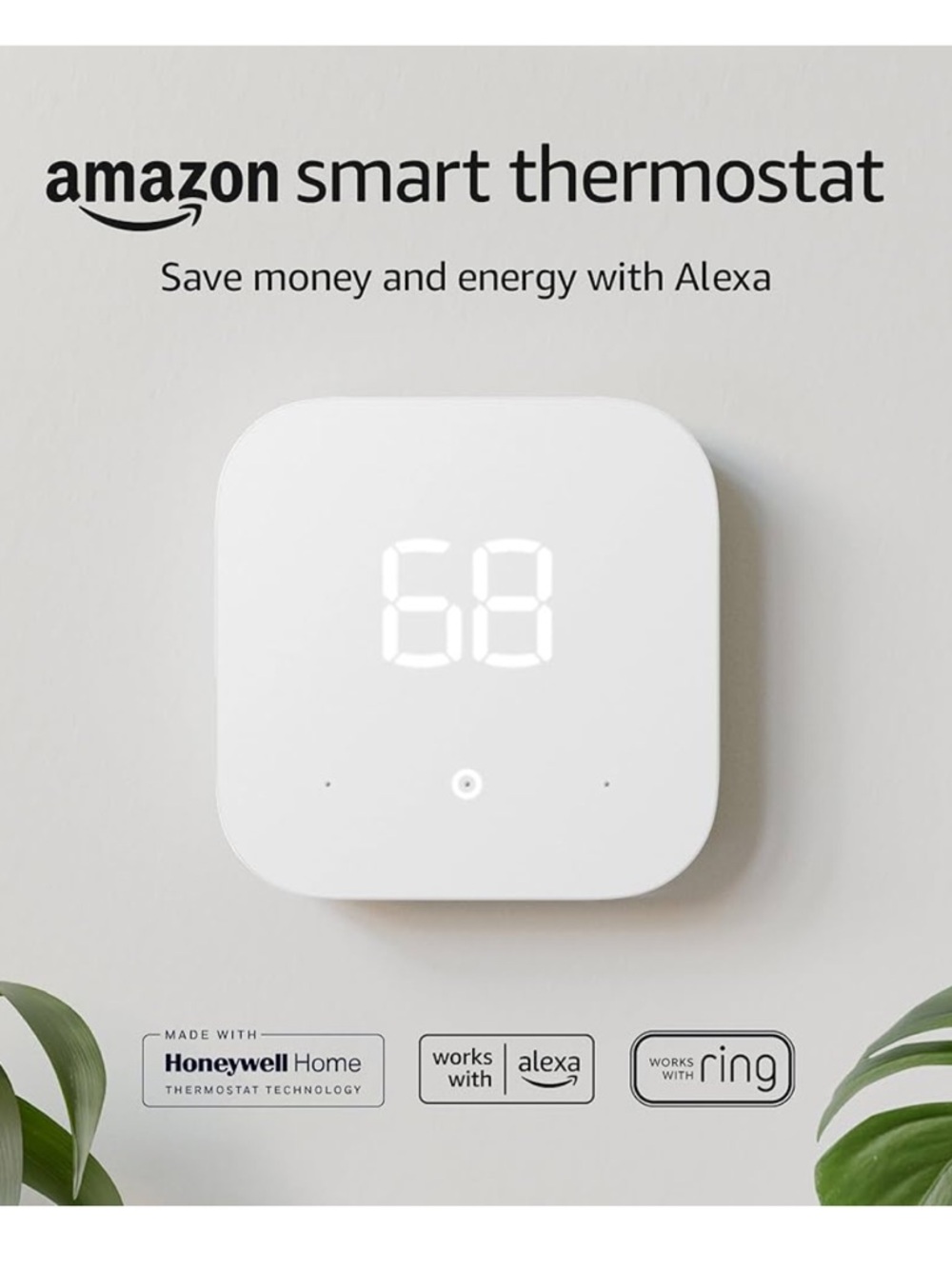 Amazon Smart Thermostat - White Minimal LED Display